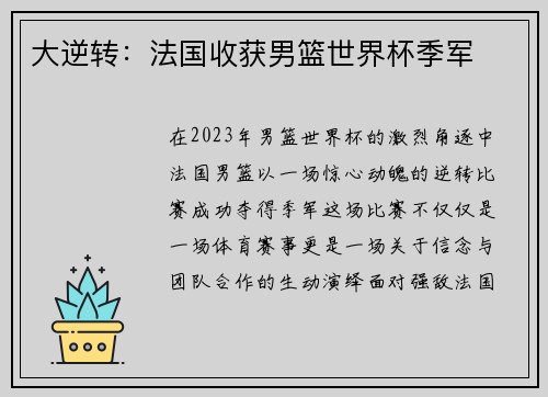 大逆转：法国收获男篮世界杯季军